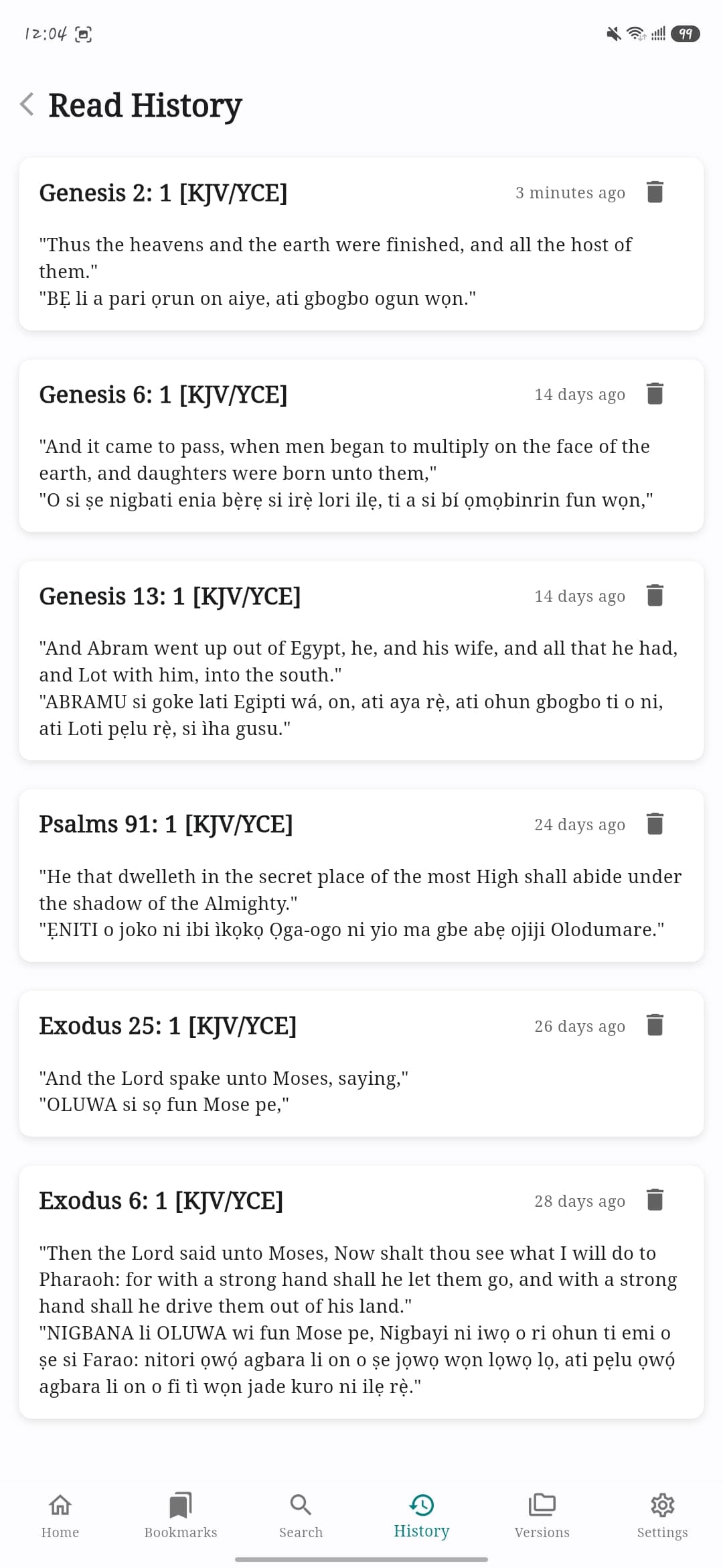 Reading history — Bi Bible screenshot
